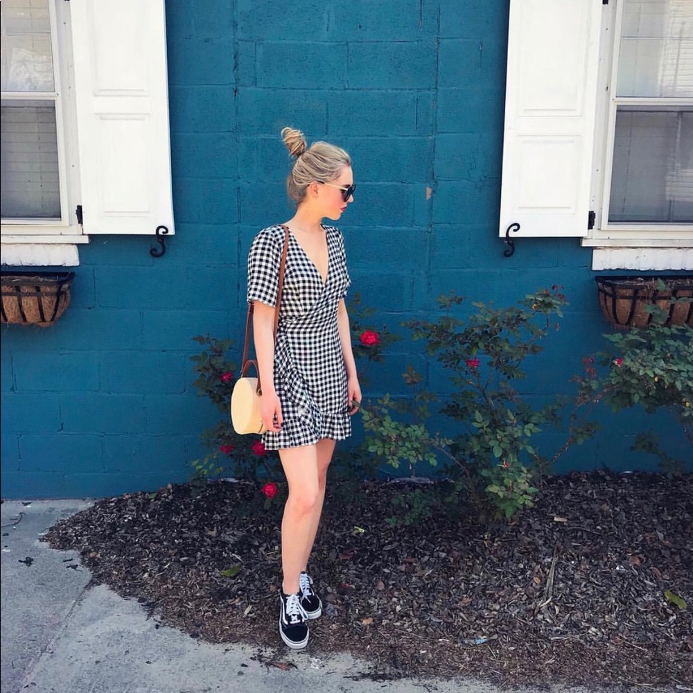 Black & white checkered wrap dress - size small